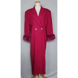 Lily & Taylor Magenta Wool Maxi Dress Finland Fox Fur Cuffs Rhinestone Button 18